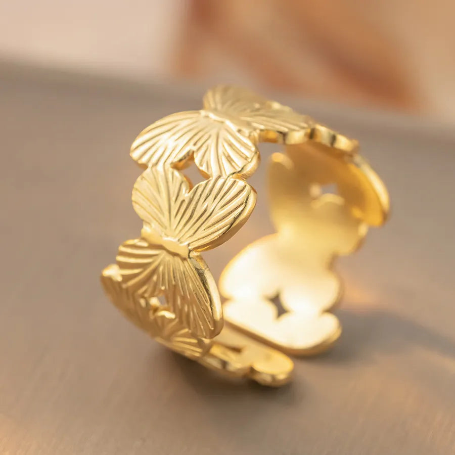 Retro Geometric Titanium Steel Ring K385 Gold Ring Adjustable