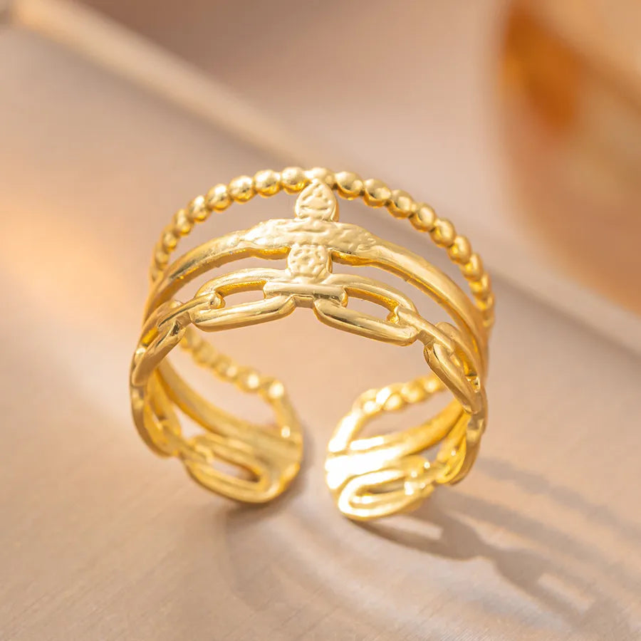 Geometric Titanium Steel Couple Ring K63 Gold Ring Adjustable