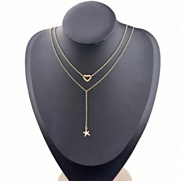 Gold Plated Stainless Steel Layered Pendant Necklace