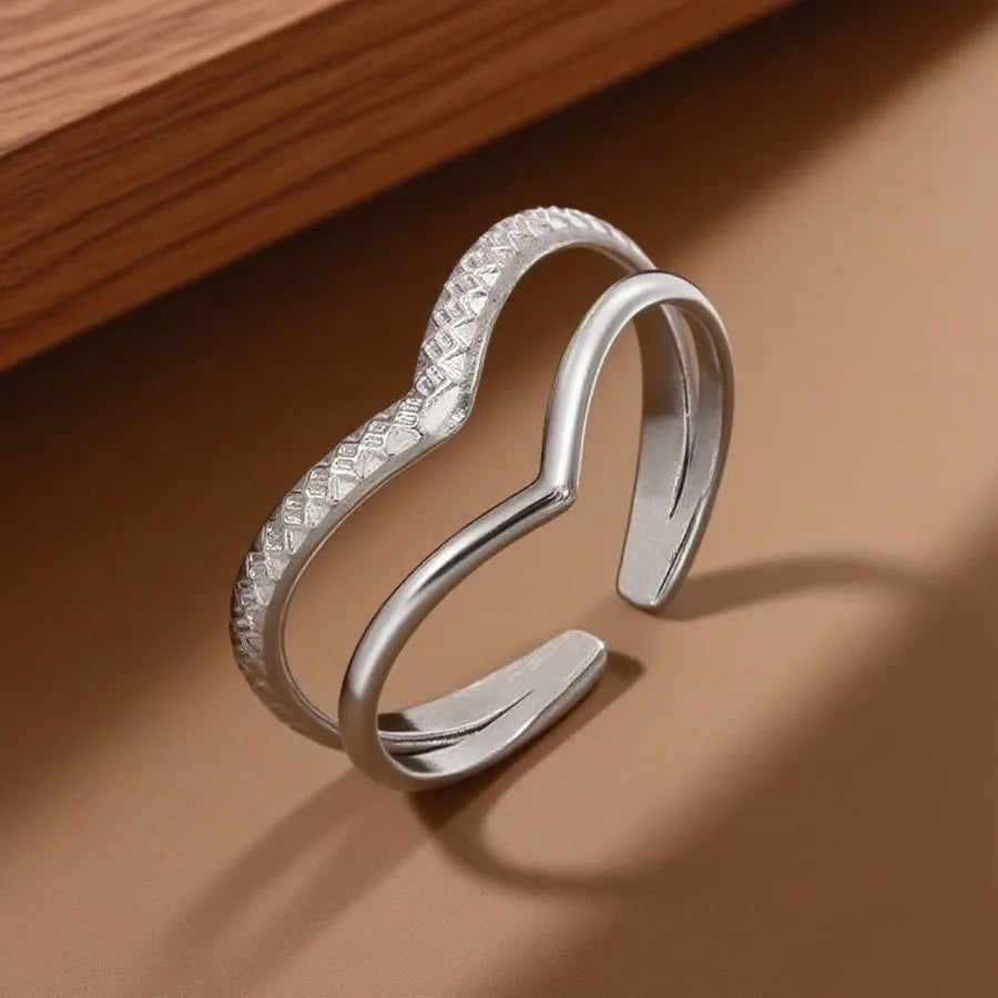 Colorful Titanium Steel Geometric Heart Ring Z0119-Multi-layer V-Ring-Steel Color