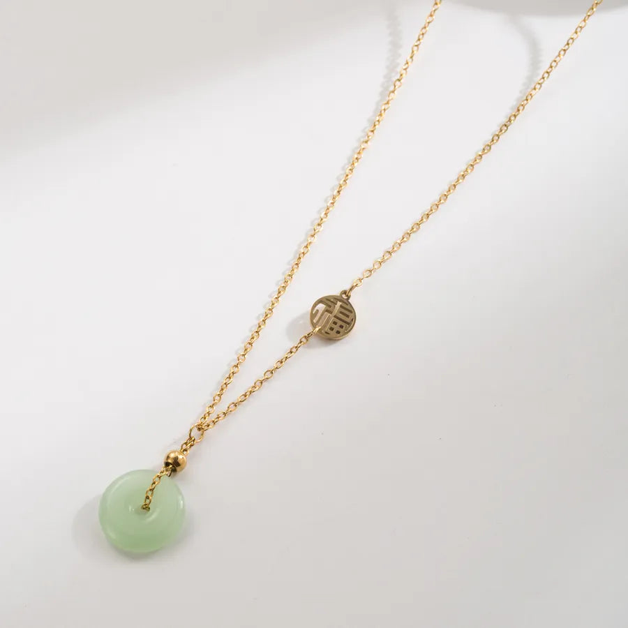 Gold Plated Circular Pendant Necklace Green