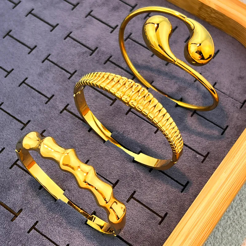 Gold Stainless Steel Bamboo Cuff Bracelet