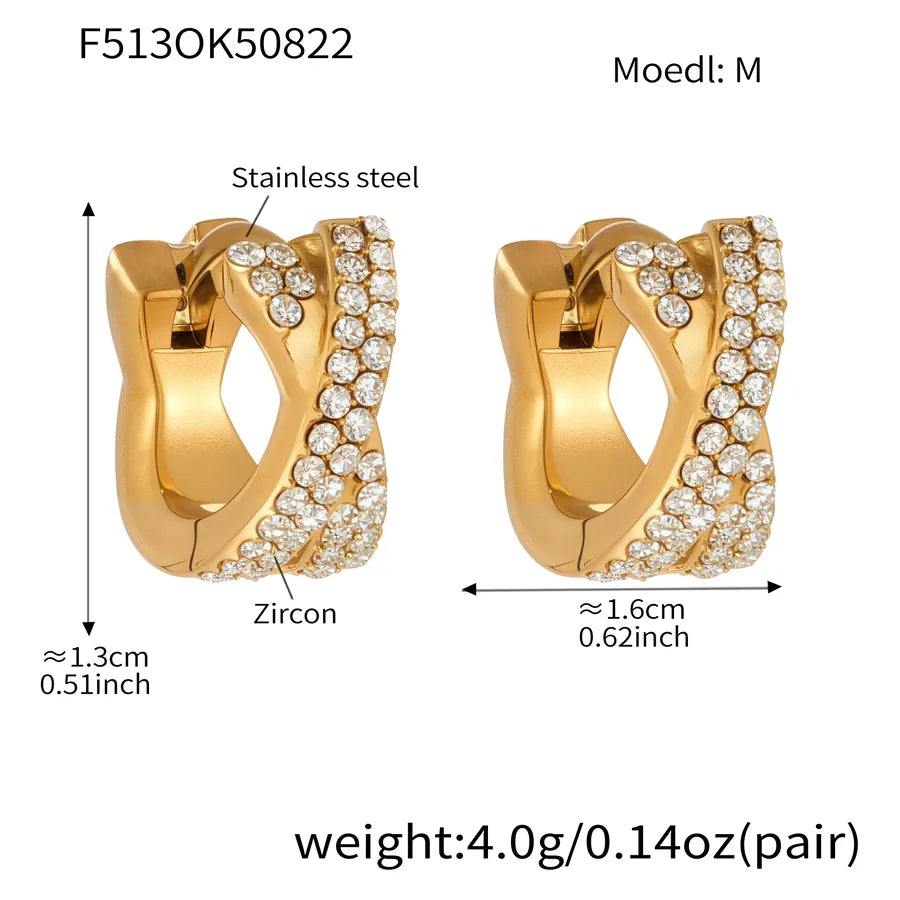 18K Gold Zircon Cross Earrings for Women F513-Golden Cross Full Diamond Zircon Earrings-M