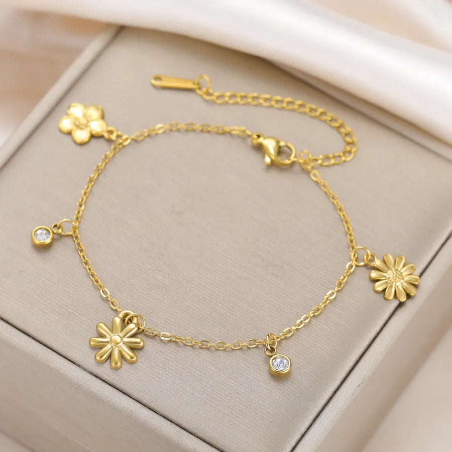 Sakura Zirconia Gold Stainless Steel Bracelet