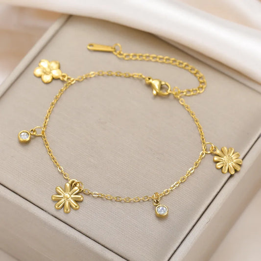 Sakura Zirconia Gold Stainless Steel Bracelet