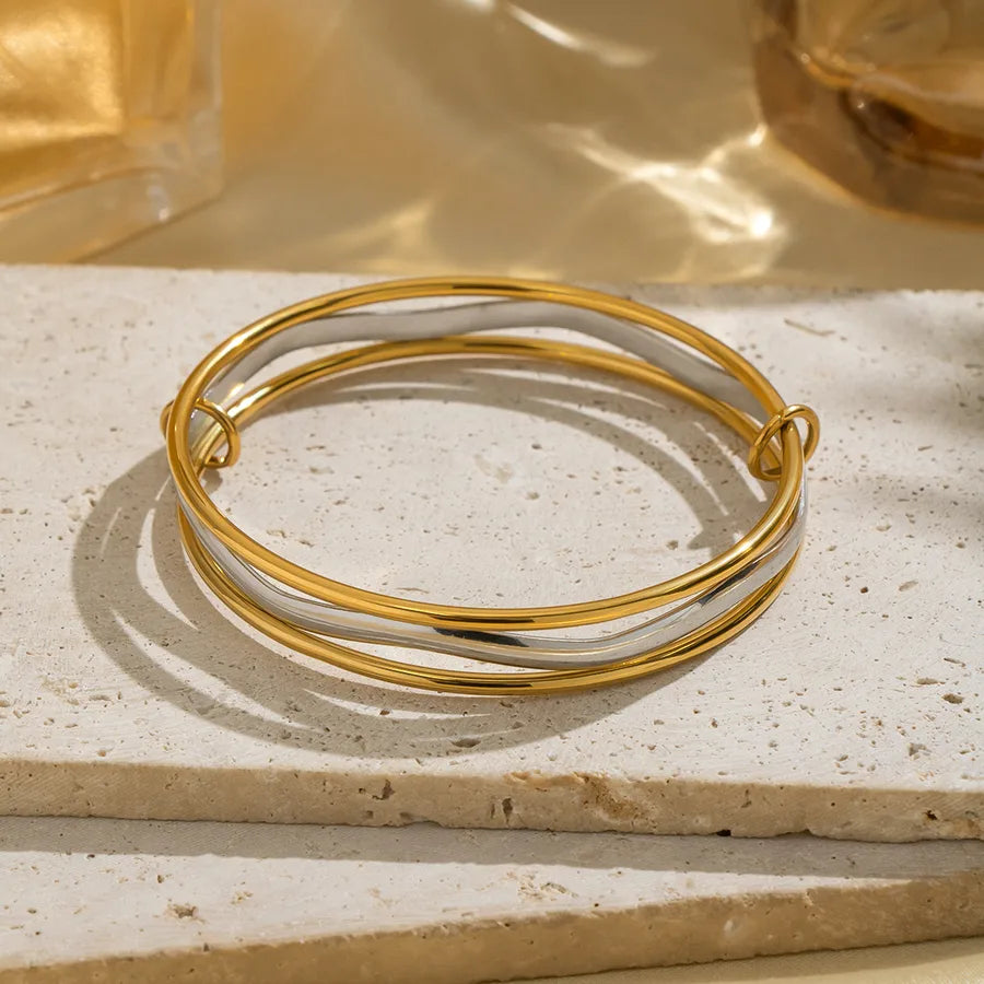 Gold & Silver Geometric Waterproof Bangle