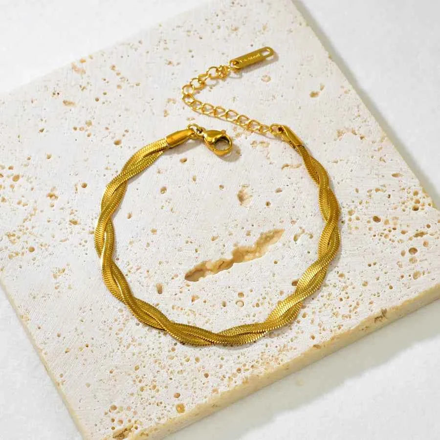 18K Gold Plated Herringbone Chain Necklace & Bracelet