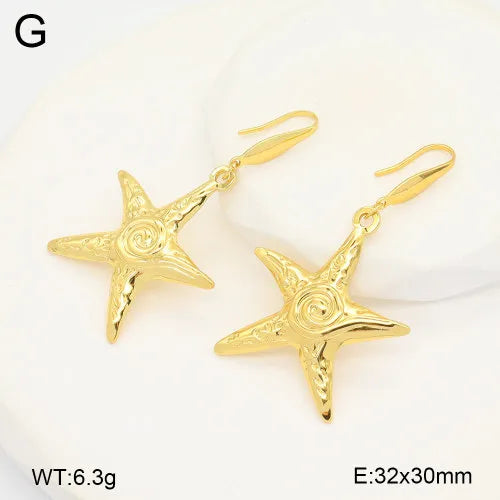 Gold Starfish & Octopus Stainless Steel Earrings 32*30mm Gold 1 Pair Package