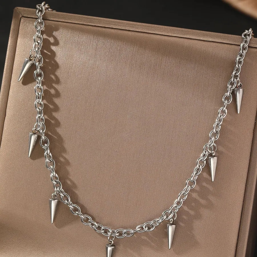 Gold Plated Stainless Steel Layered Pendant Necklace Average Size Steel Color 002#