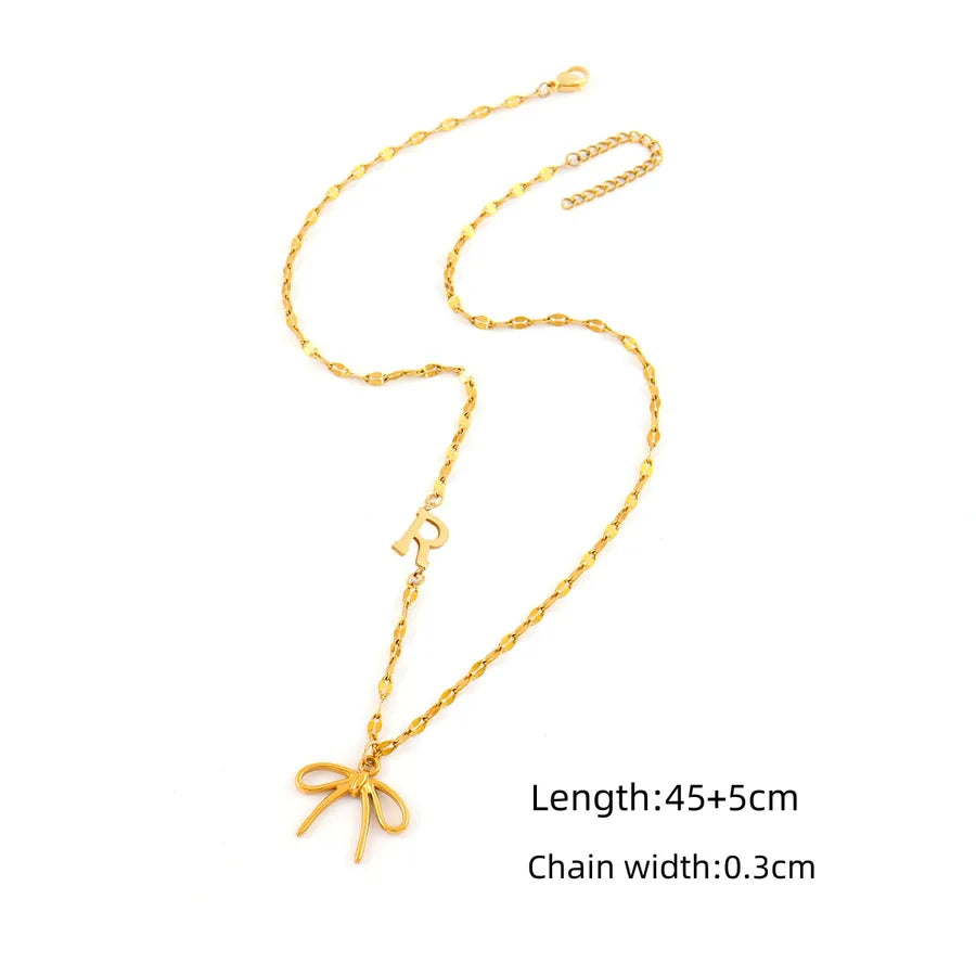 Gold Butterfly Knot Pendant Necklace Gold R
