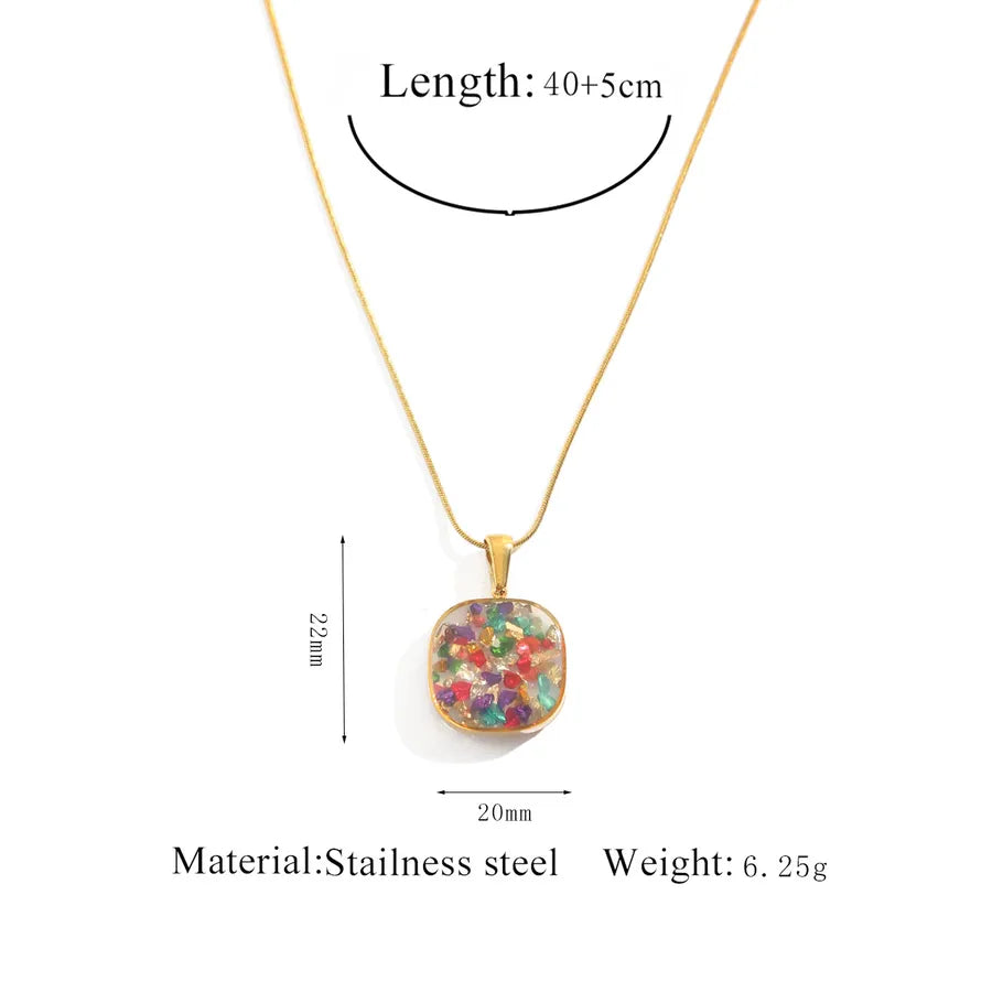 Resin Heart Pendant Necklace for Women Colorful Square Pendant Necklace