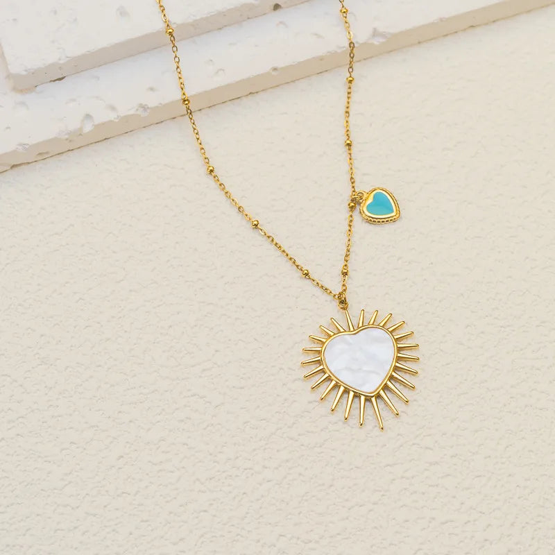 Retro Shell Heart Sunflower Pendant Necklace
