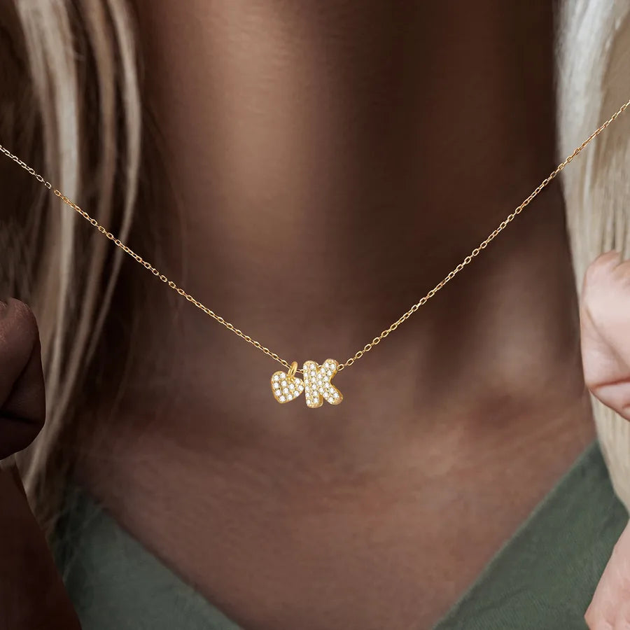 18K Gold Plated Heart Letter Pendant Necklace