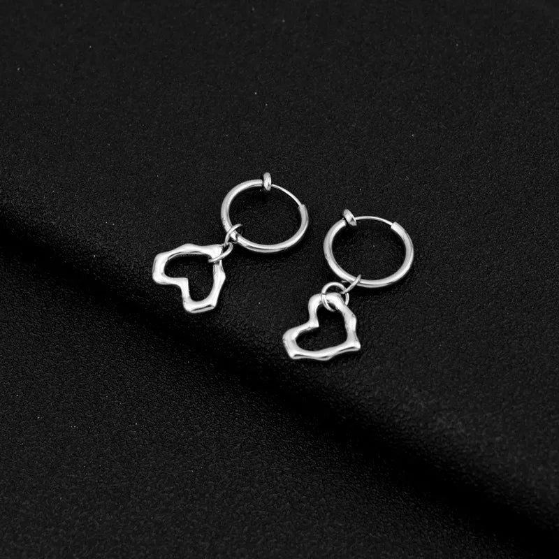 Stainless Steel Heart Clip-On Earrings 324 No Piercing Spring Ear Clips Pair