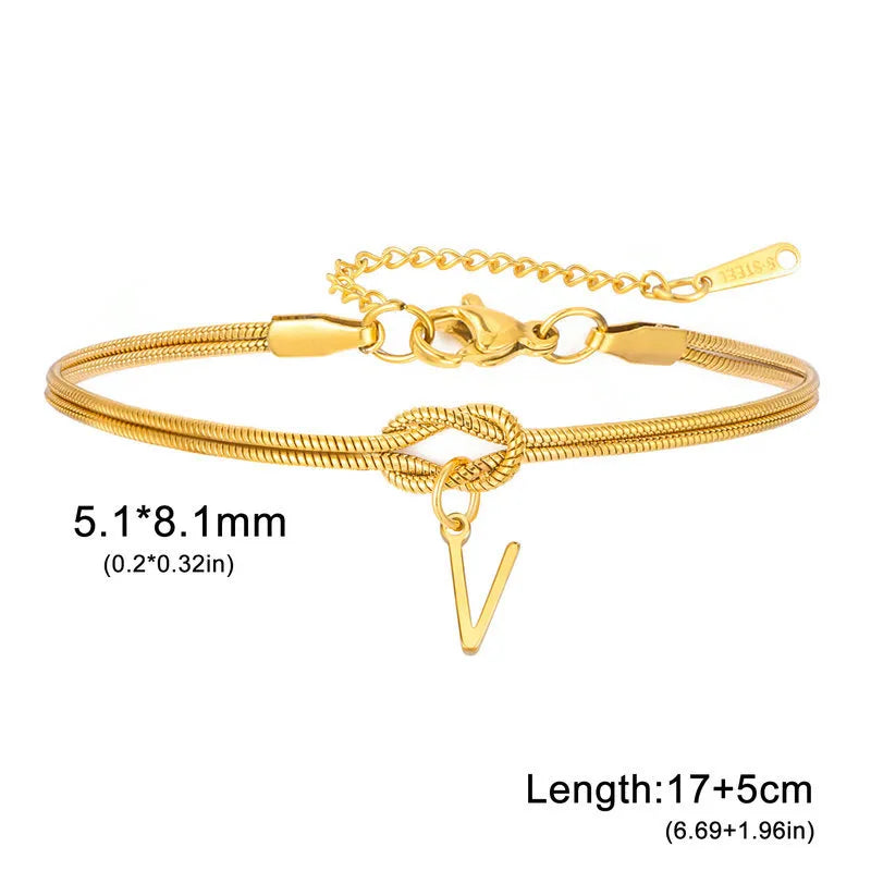 Double Layer Stainless Steel Letter Bracelet Letter V ( Gold )