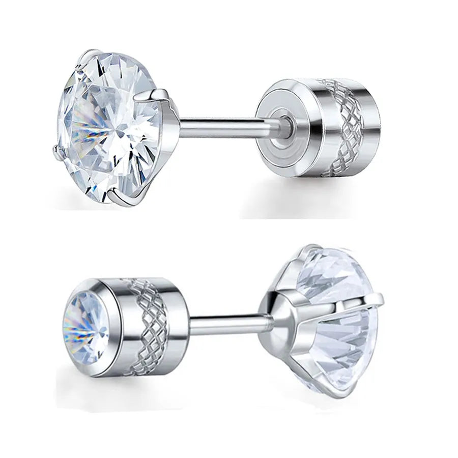 Titanium Steel Stud Earrings with Double Zirconia