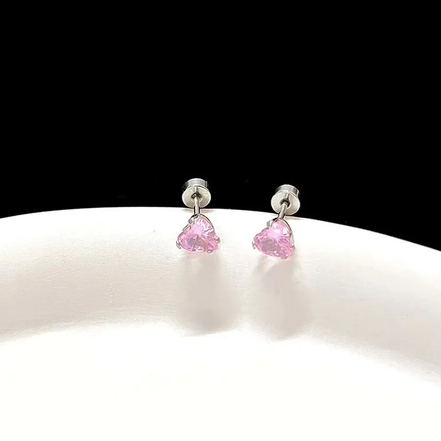 Gold Star & Heart Zircon Flat Back Earrings Silver