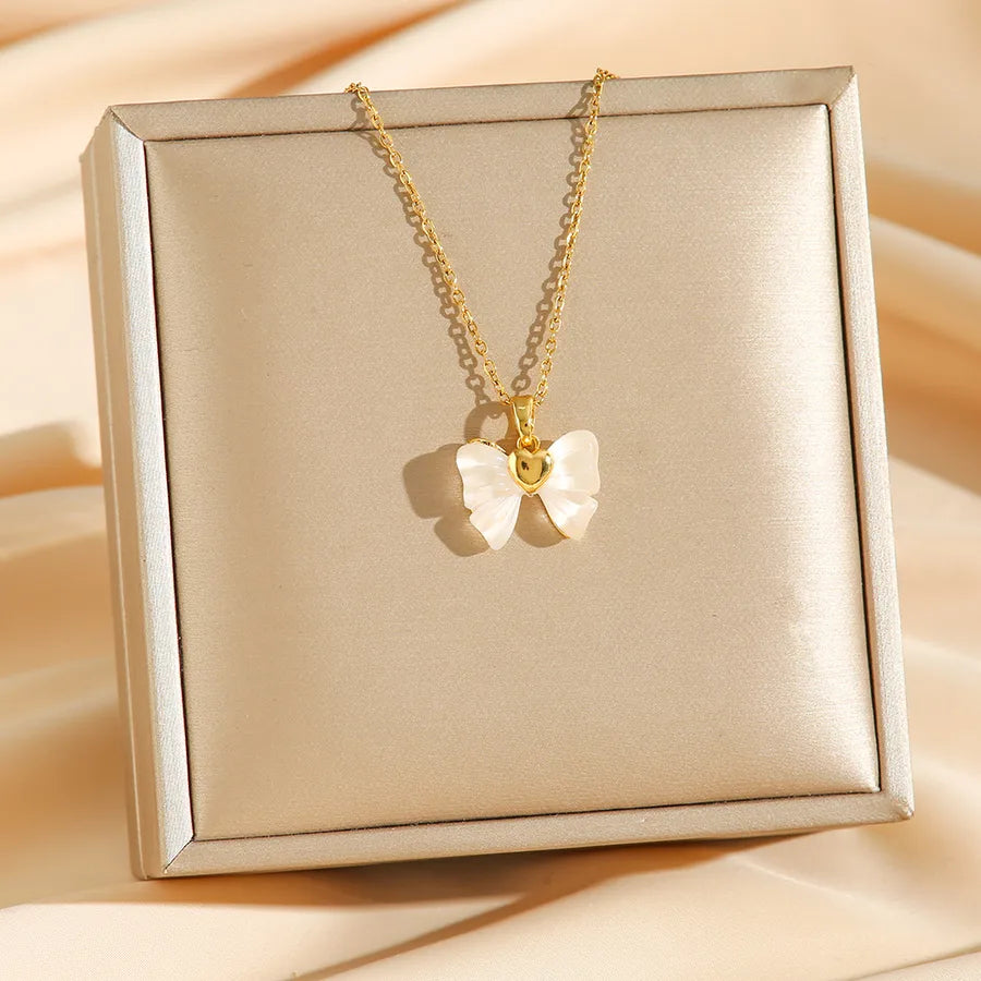 Titanium Steel Butterfly Knot Pendant Necklace