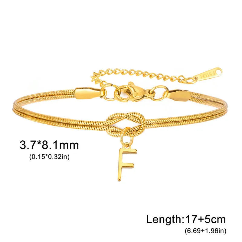 Double Layer Stainless Steel Letter Bracelet Letter F ( Gold )