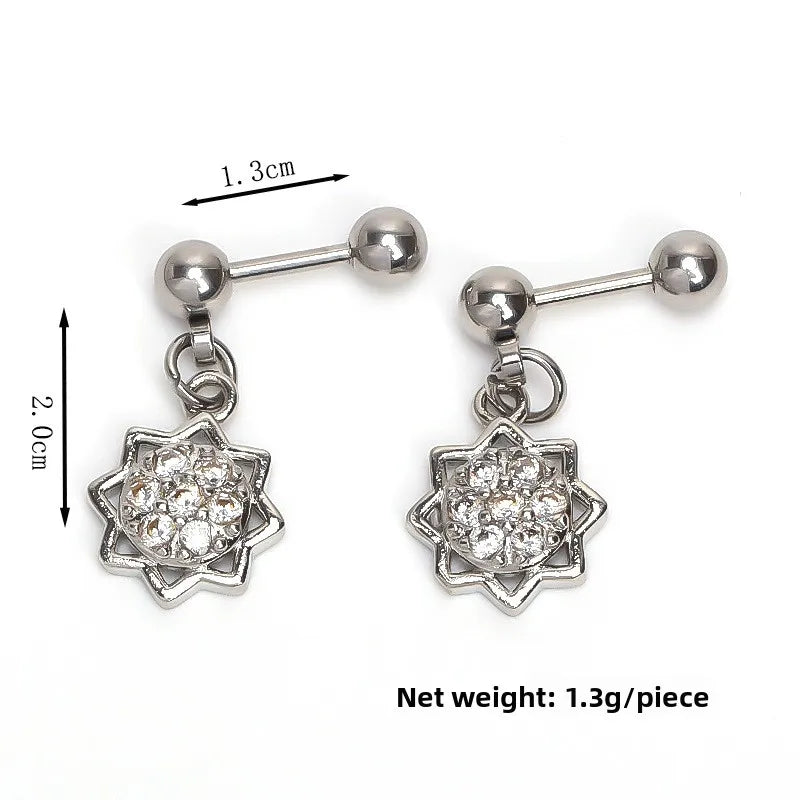 Boho Flower Zircon Stainless Steel Stud Earrings