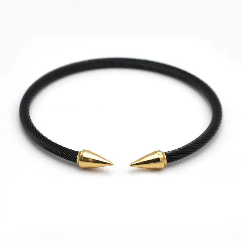 Gold Titanium Steel Wire Rope Bracelet Style 2 Black Gold Pointed Toe