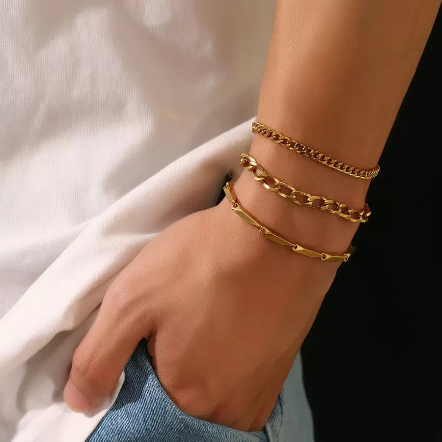 Unisex Titanium Steel Geometric Bracelet Real Gold Plated Vacuum 18k Gold