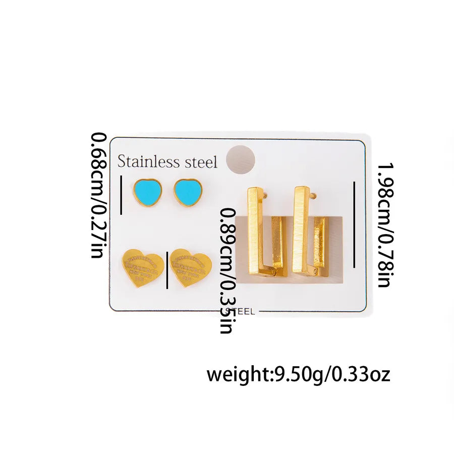 Titanium Steel Heart Earrings for Women Love Square Earrings Set 0948