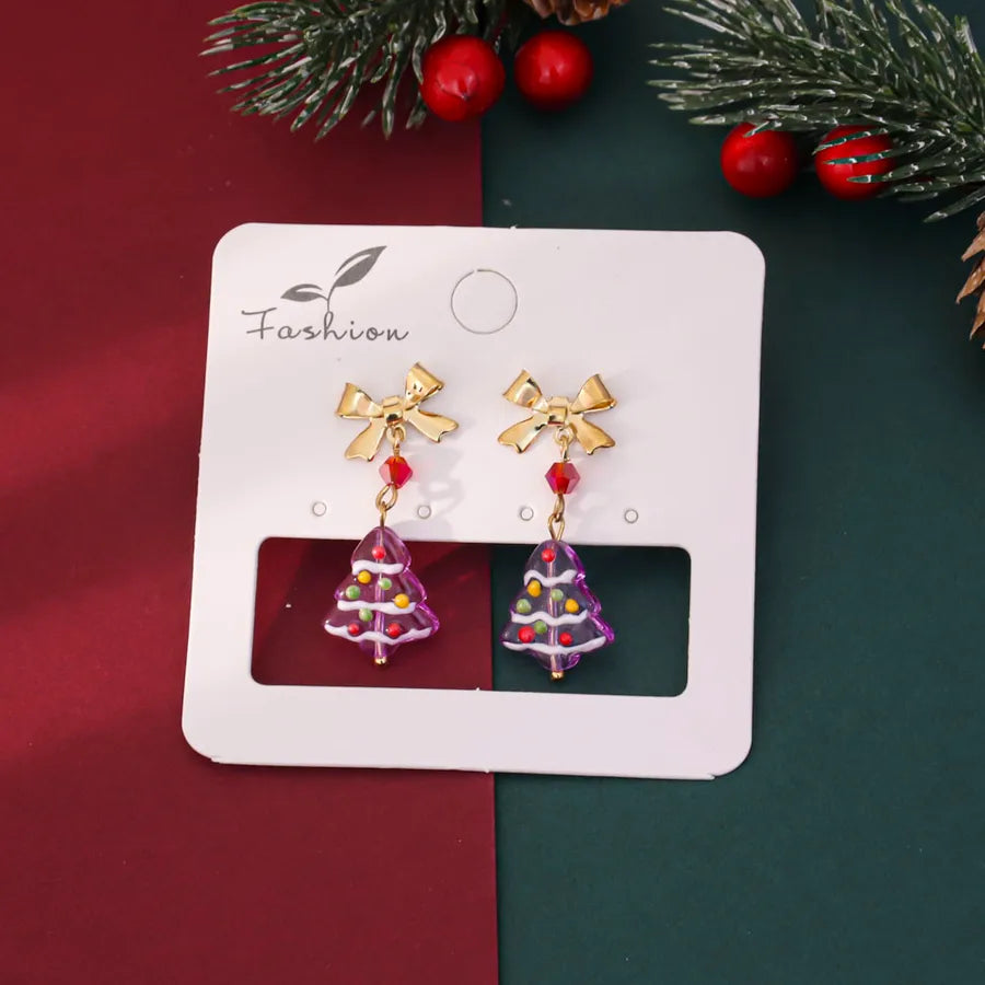 Hand-Painted Christmas Tree Earrings Purple