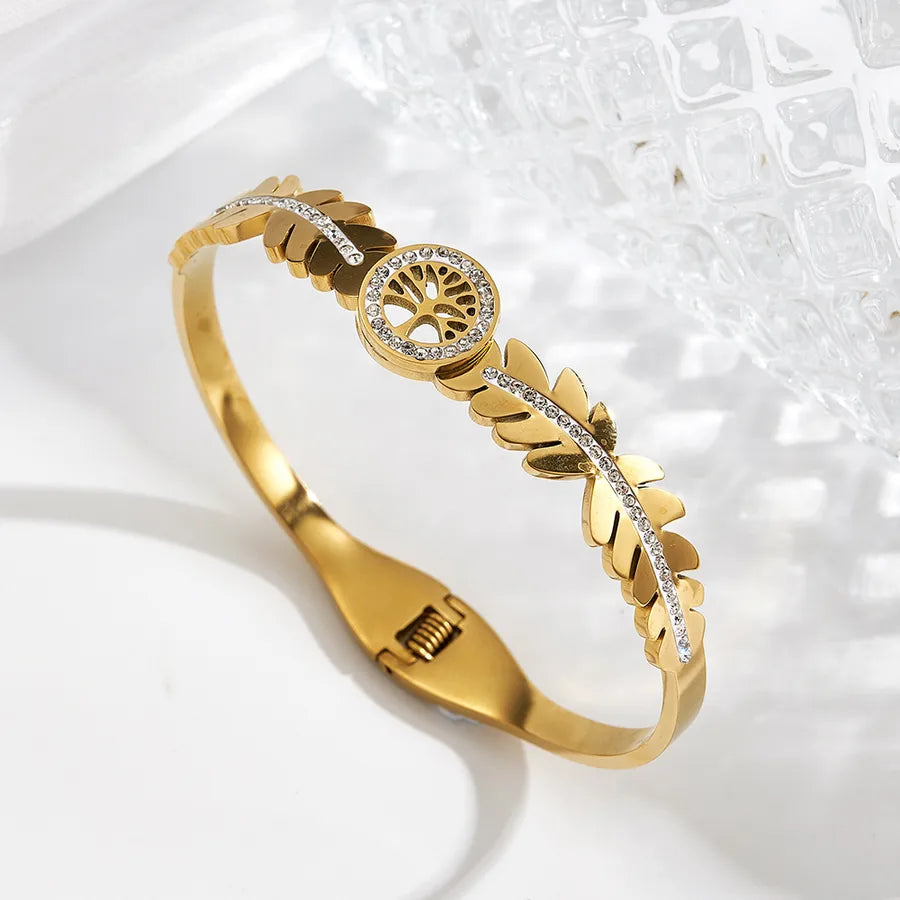 18K Gold Four Leaf Clover Open Bangle Bracelet B (inner Diameter: About 60x49mm) 1 Pc Package