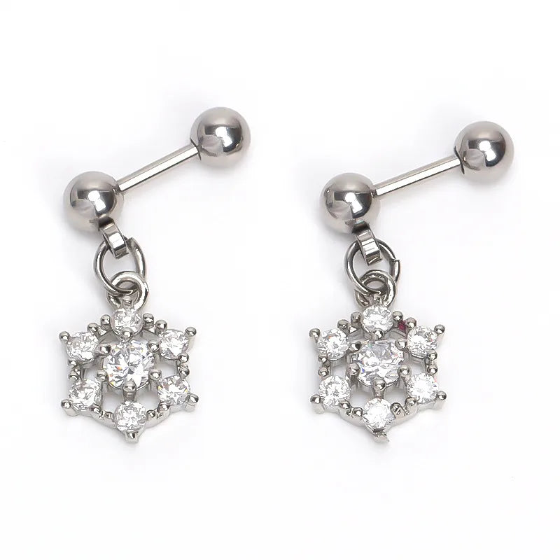 Gold Snowflake Stainless Steel Stud Earrings