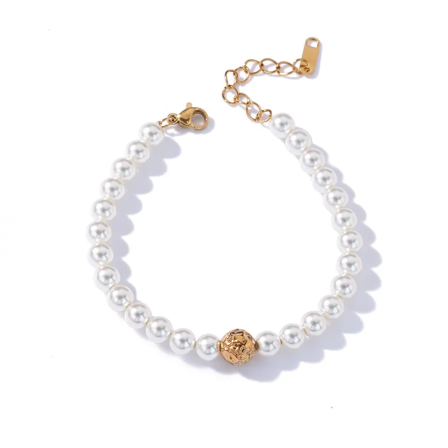 18K Gold Plated Pearl Cross Stainless Steel Bangle B1974G