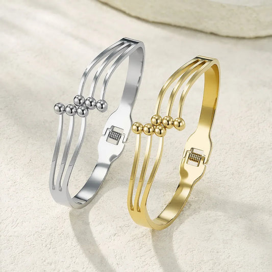 Unisex Gold & Steel Open Bangle Bracelet