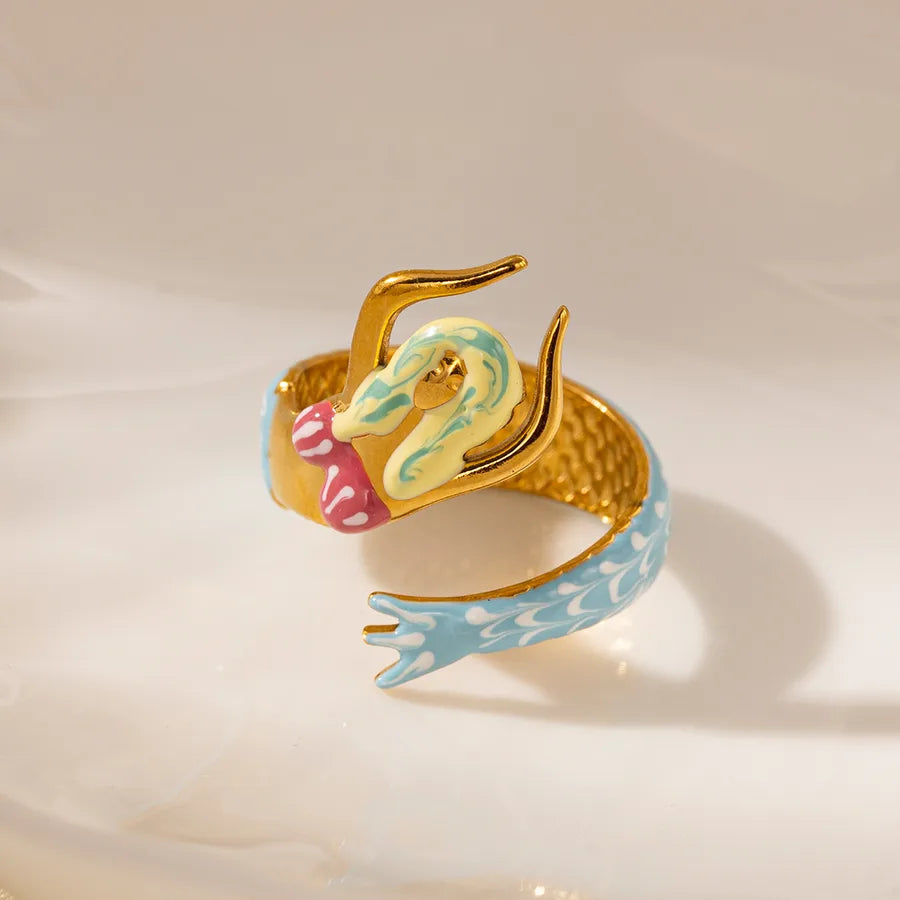 Gold Mermaid & Starfish Stainless Steel Ring