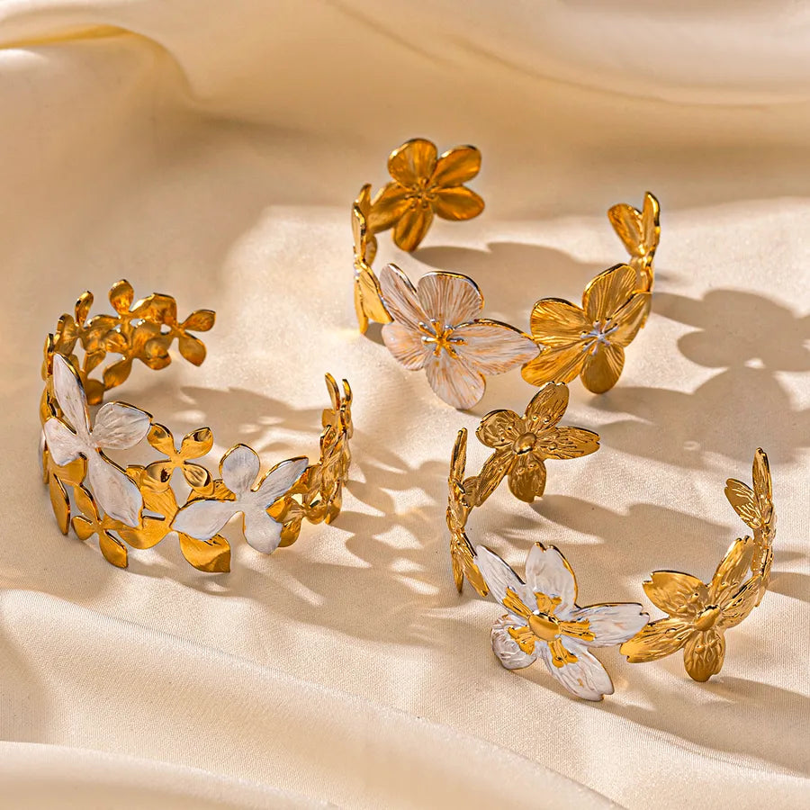 Gold Plated Stainless Steel Flower Bracelet