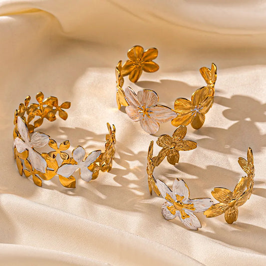 Gold Plated Stainless Steel Flower Bracelet