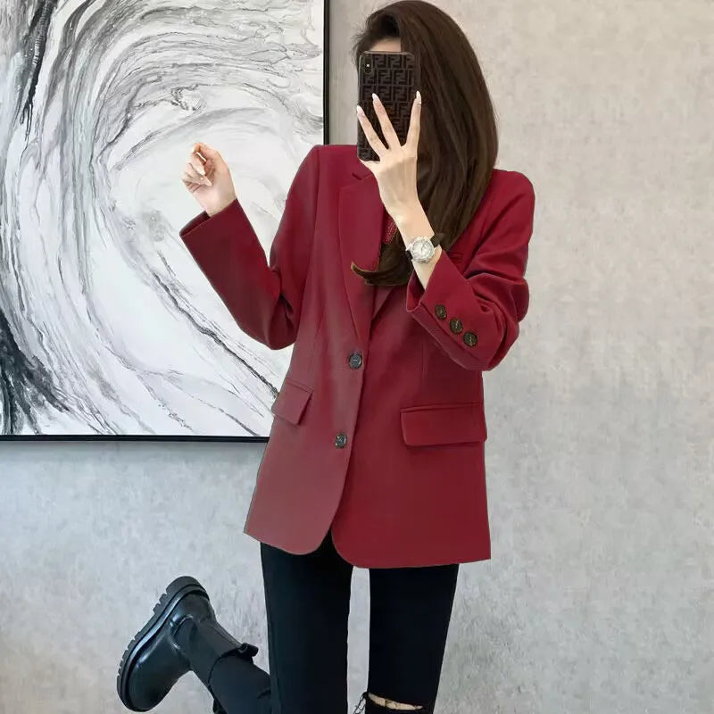 Women's Khaki Mid-Length Blazer Wine Red
