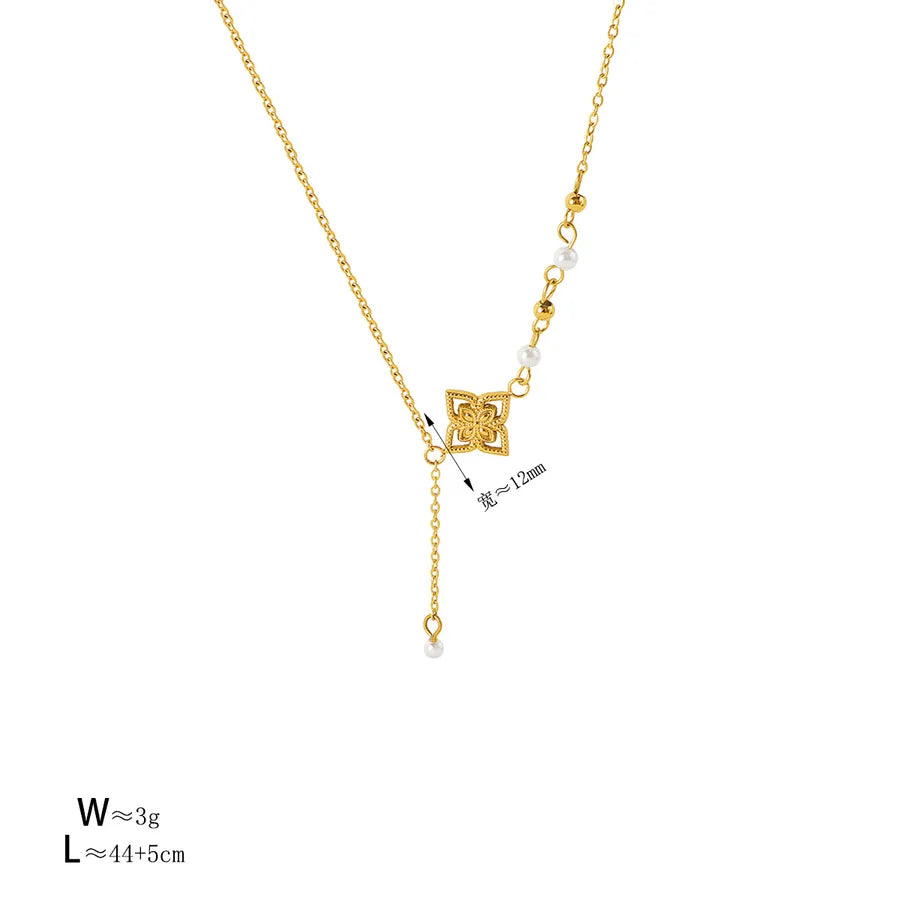 Gold Floral Heart Pearl Necklace