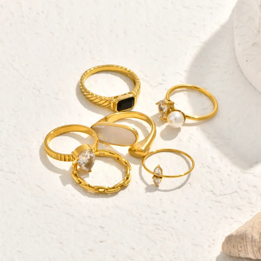 18K Gold Plated Water Drop Zircon Pearl Ring