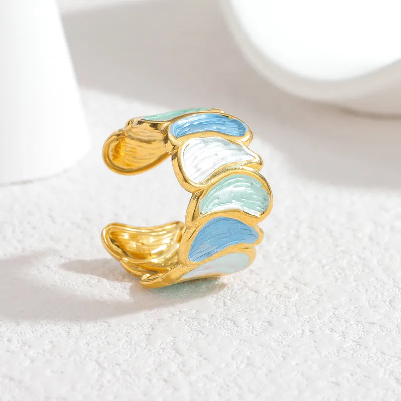 18K Gold Plated Enamel Stainless Steel Ring R876-Blue
