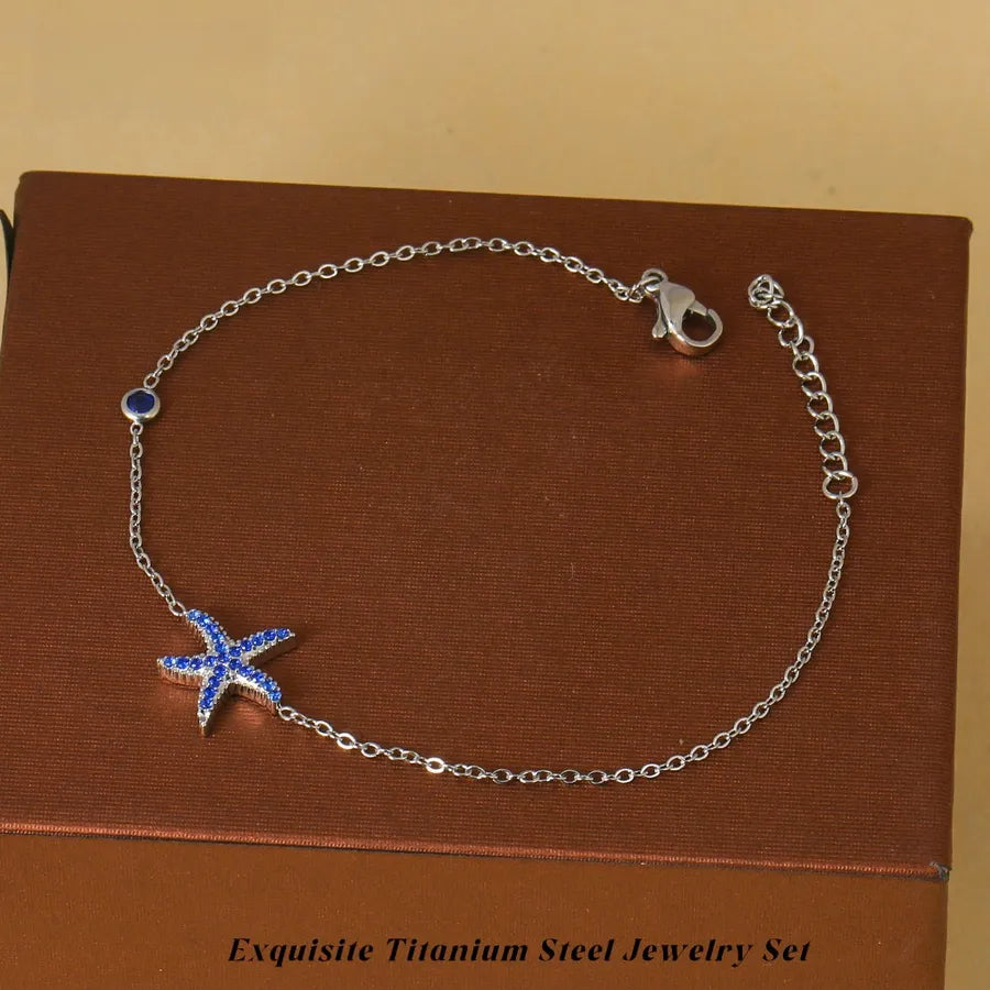 White Star Ocean Bracelet – Titanium Steel & Zircon Steel Color Starfish Non-Fading Bracelet B0025S