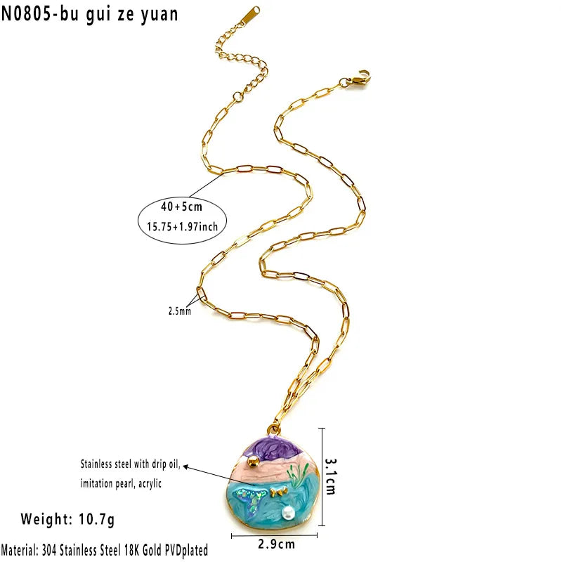 Ocean Shell Pendant Necklace – 18K Gold Plated Average Size Irregular Round Necklace