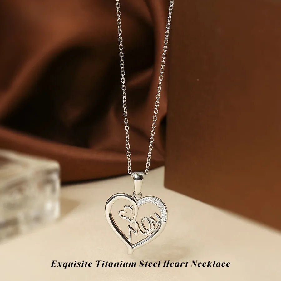 Gold Heart Pendant Necklace for Women Steel Color Mom Love Necklace N0455S