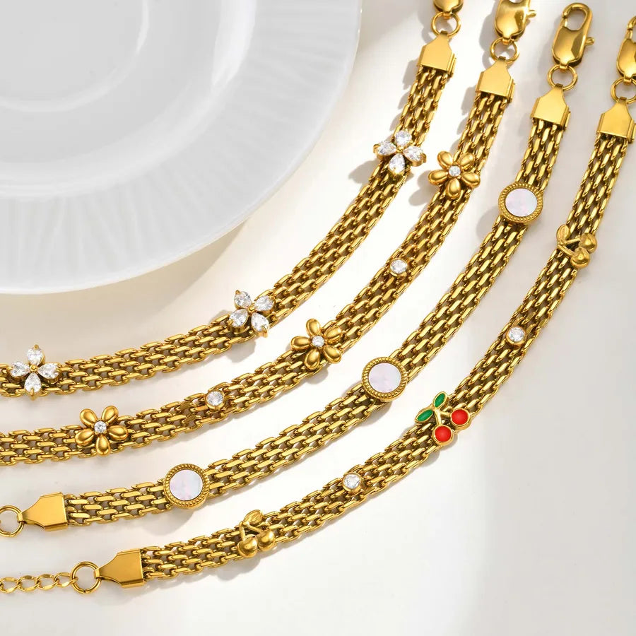 Women's Gold Mesh Flower Bracelet with Zircon