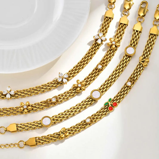 Women's Gold Mesh Flower Bracelet with Zircon