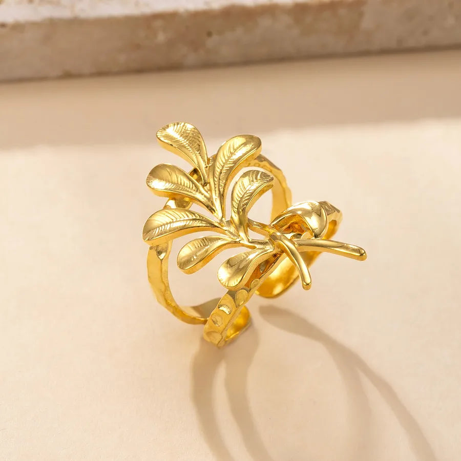 18K Gold Plated Leaf Open Ring for Women