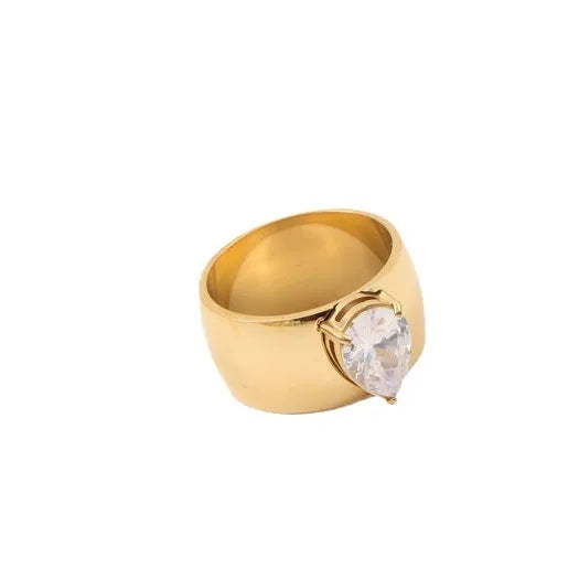 18K Gold Plated Titanium Ring with Zircon Stone