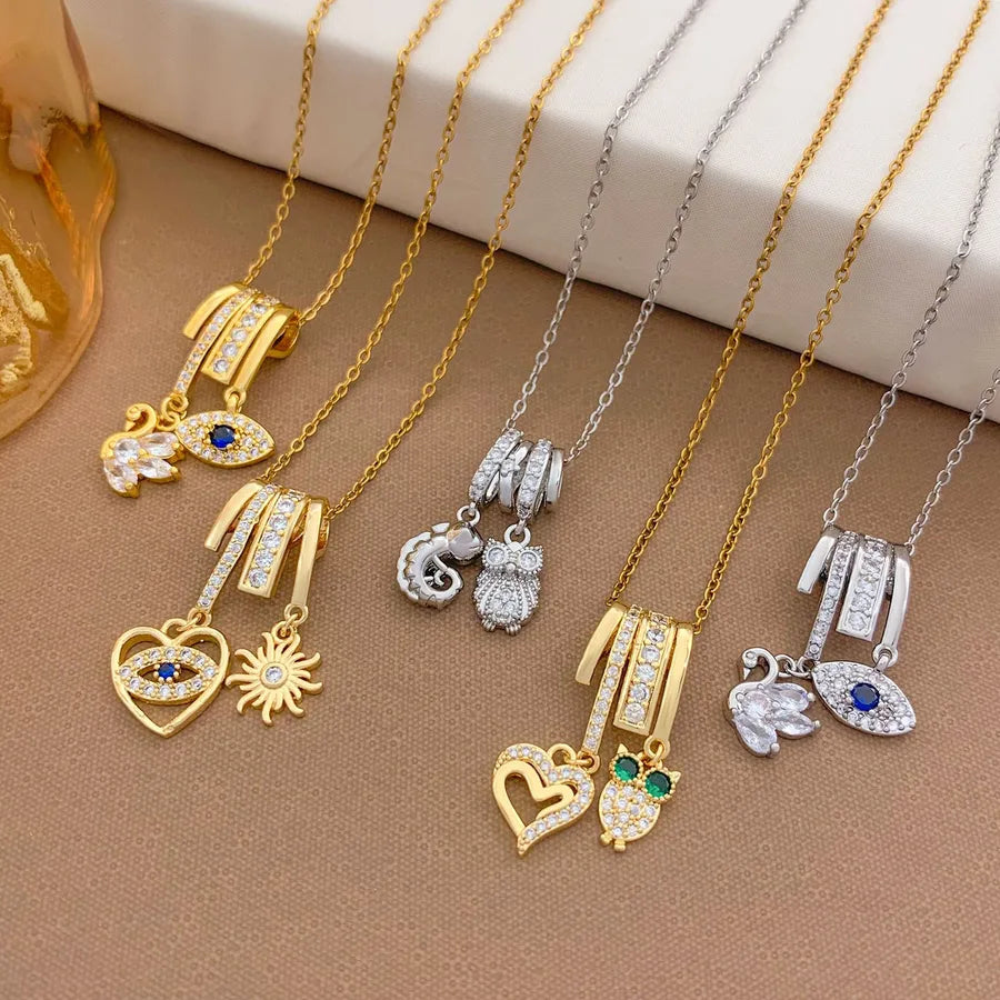 Gold Plated Heart & Eye Zircon Pendant Necklace