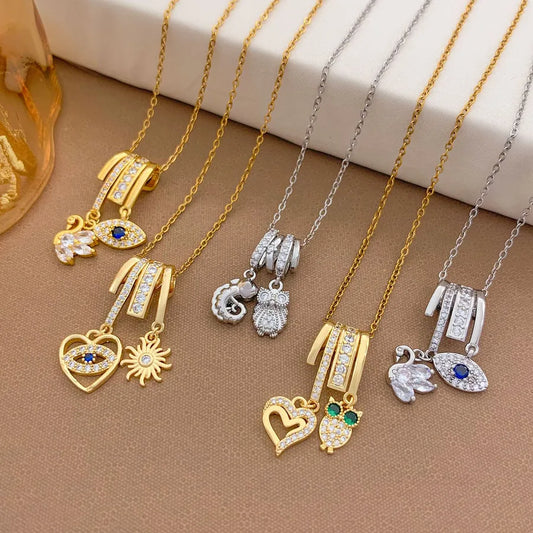 Gold Plated Heart & Eye Zircon Pendant Necklace