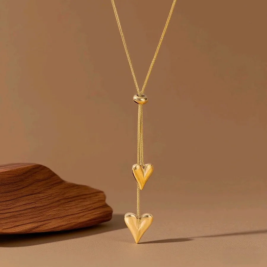 Titanium Steel Heart Pendant Necklace X01180-Round Snake Pull Heart Necklace - Gold