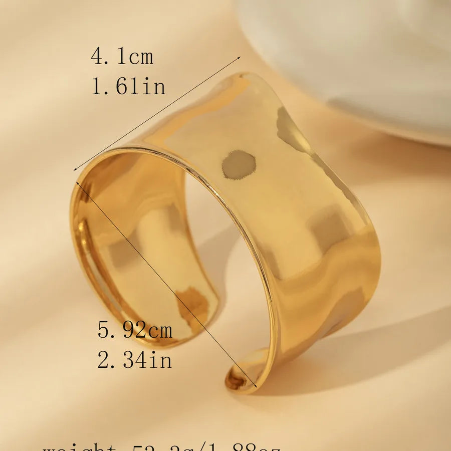 18K Gold Plated Stainless Steel Open Bangle Stainless Steel Electroplated 18k Gold Wide Smooth Open Bracelet Style